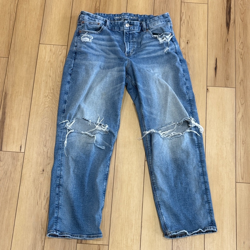 American Eagle Distressed Straight Leg Jeans - Blue